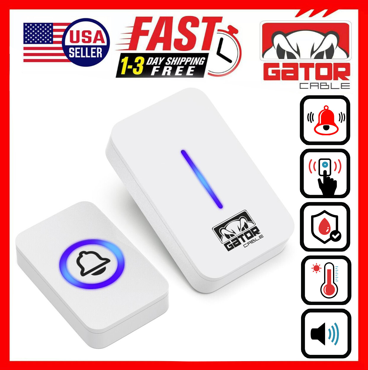 Wireless Doorbell Chime Waterproof Plugin Receiver Adjustable Volume 1000FT LOUD