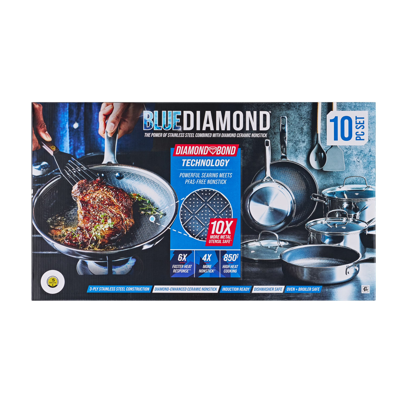 Blue Diamond 10pc Diamond-Bond Hybrid Nonstick Ceramic Stainless Steel Cookware