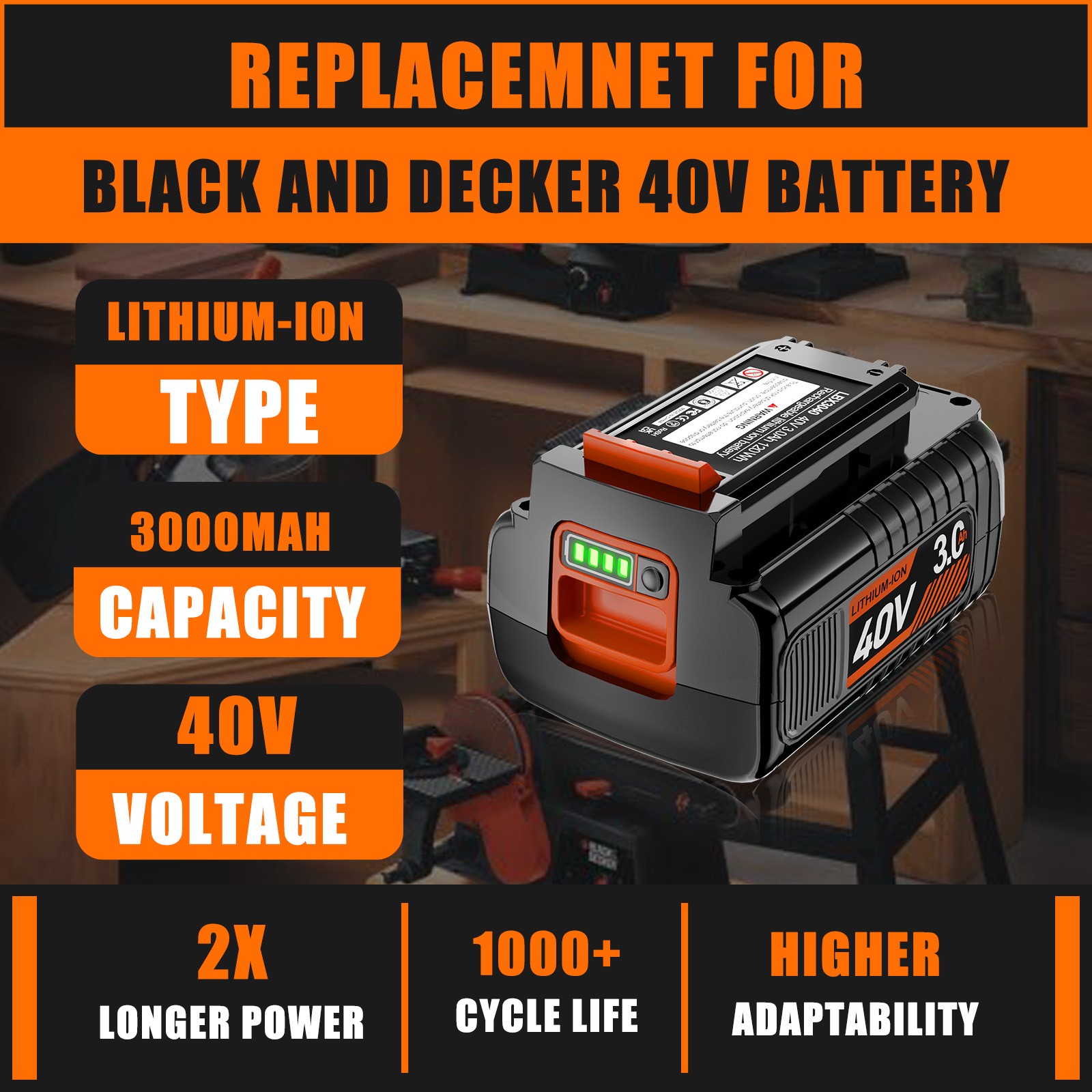 For Black Decker 40V Battery 40Volt Max Lithium 3.0AH LBX2040 LBXR36 LST136
