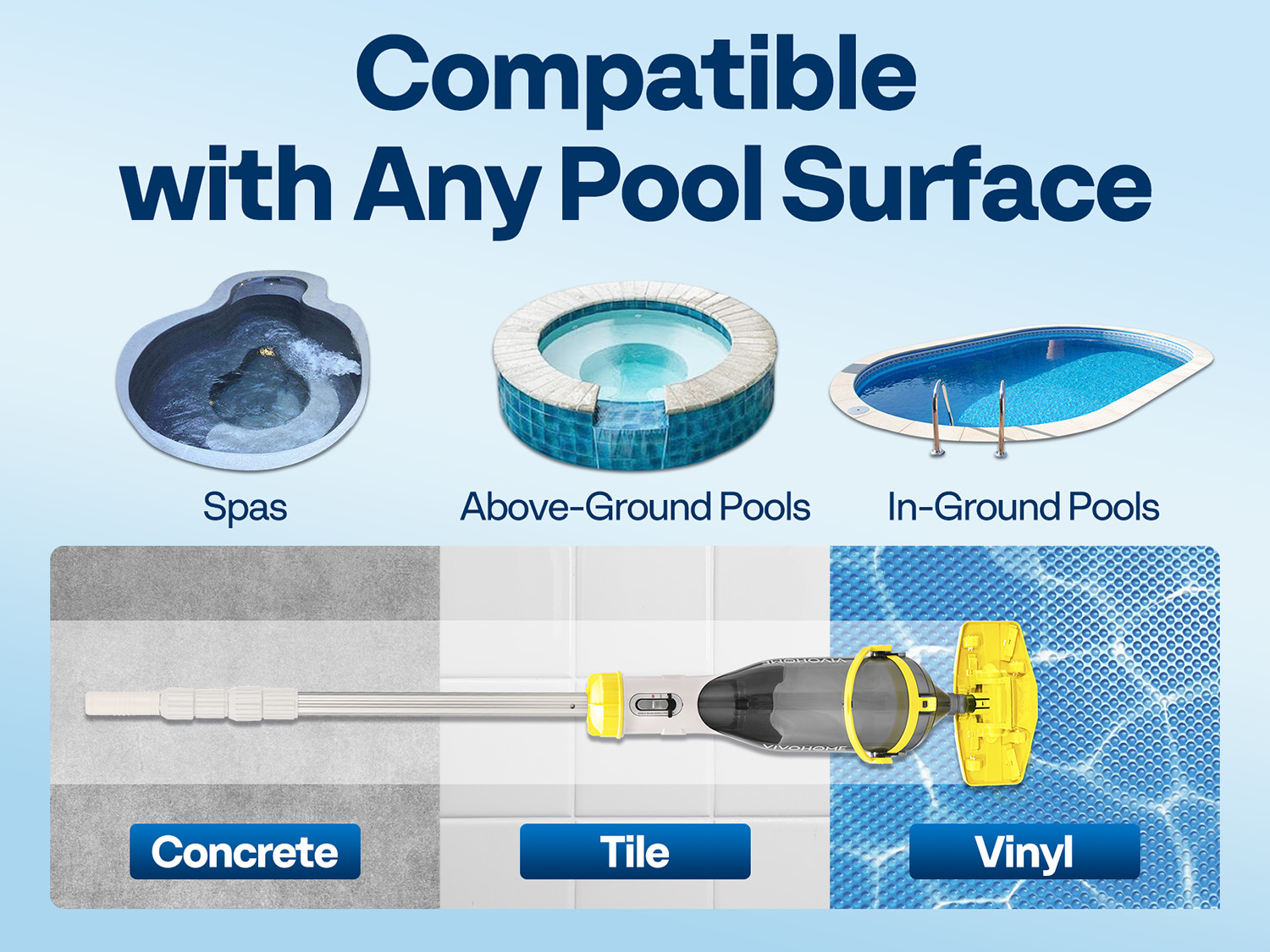 Cordless Rechargeable Pool Vacuum Handheld Pool Cleaner with Telescopic Pole