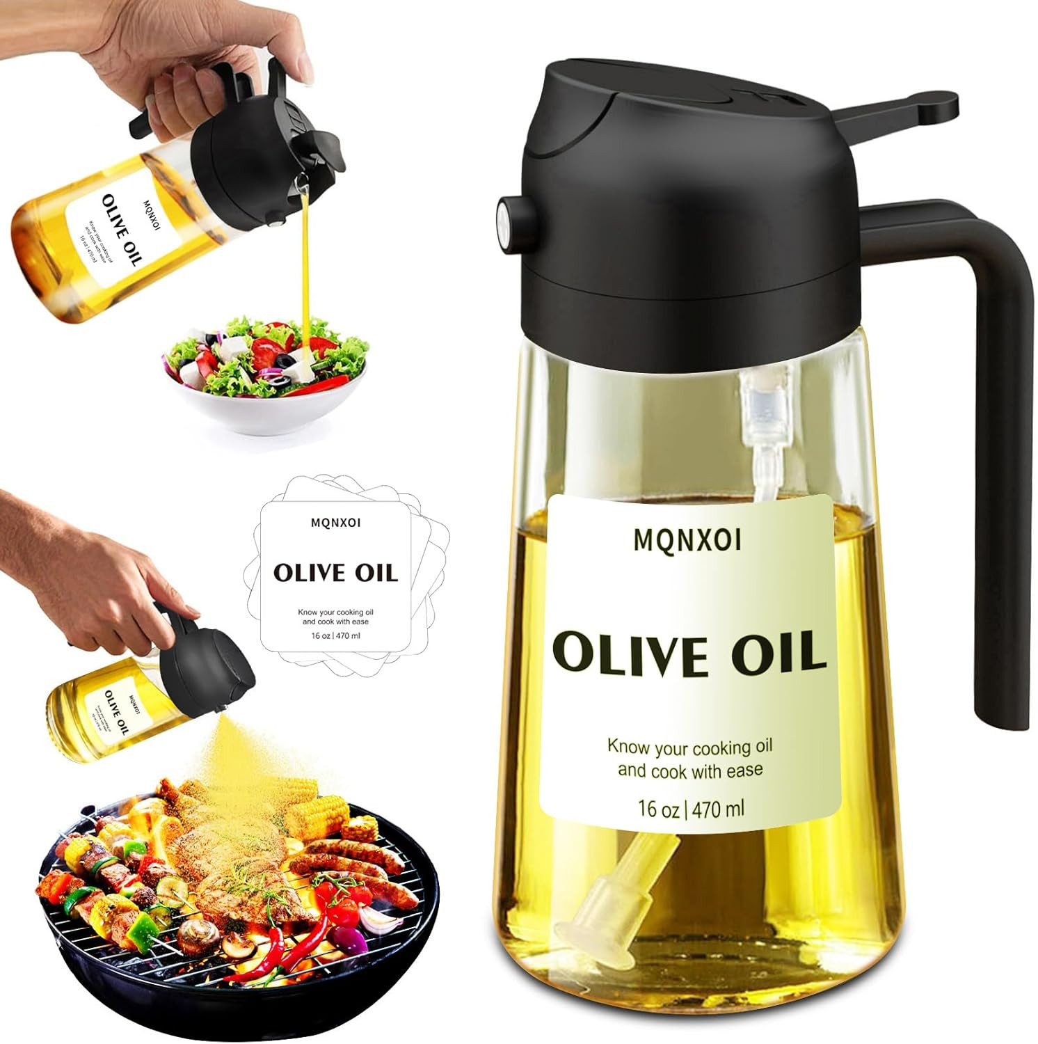 2 in 1 Glass Oil Sprayer & Dispenser,16oz/470ml Olive Cooking, Air Fryer, and Sa