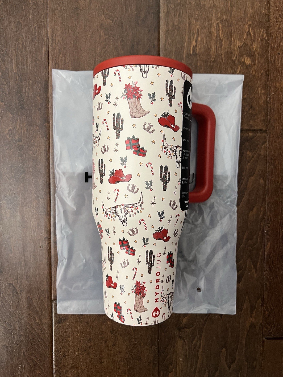 Hydrojug Cowboy Christmas Multicolor Red Traveler 32oz Tumbler Rare New IN HAND