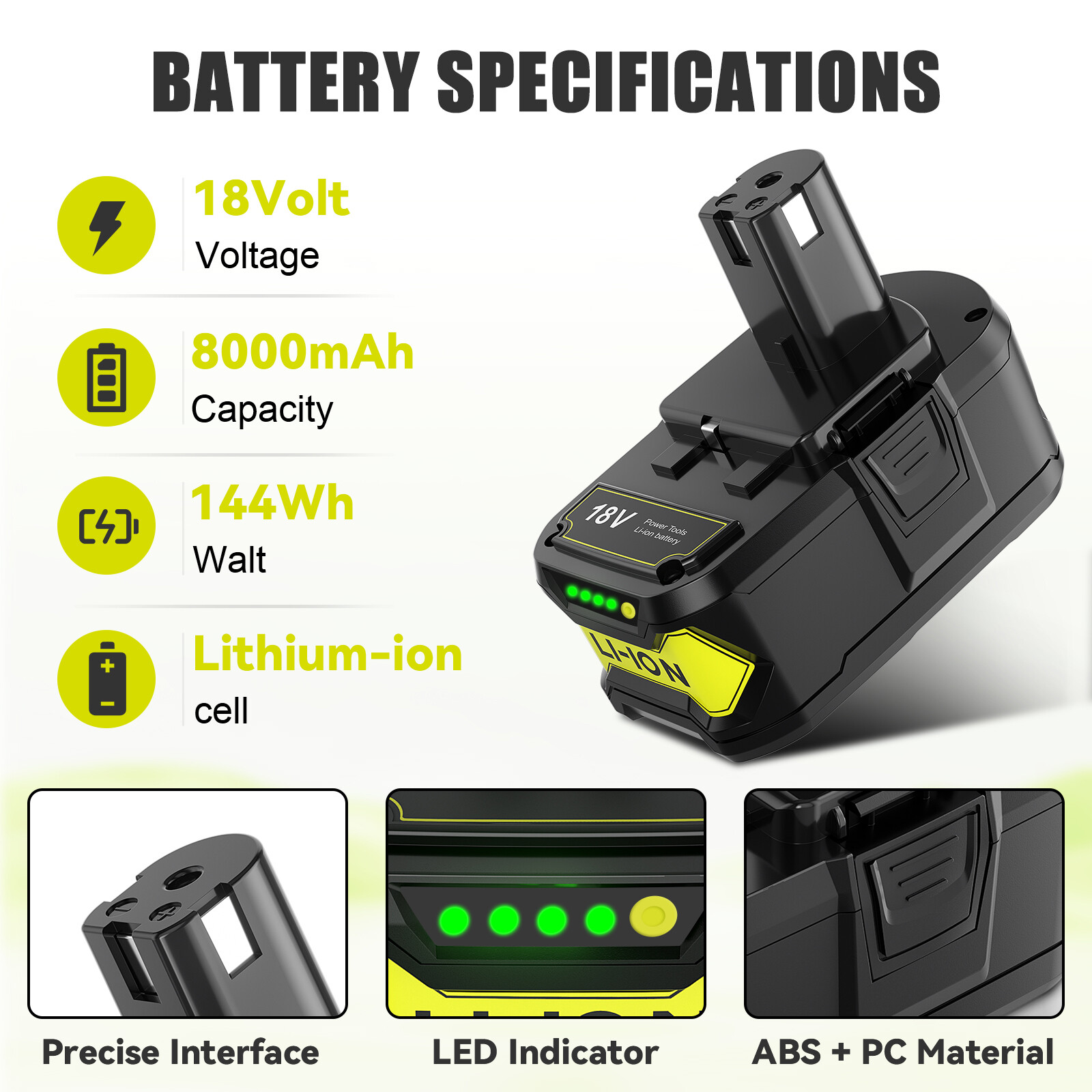 18V For RYOBI 18 Volt P108 One Plus 8.0Ah High Capacity Battery Lithium-Ion