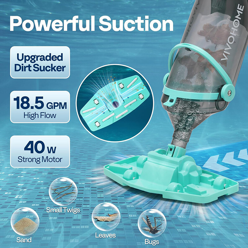 Cordless Rechargeable Pool Vacuum Handheld Pool Cleaner with Telescopic Pole