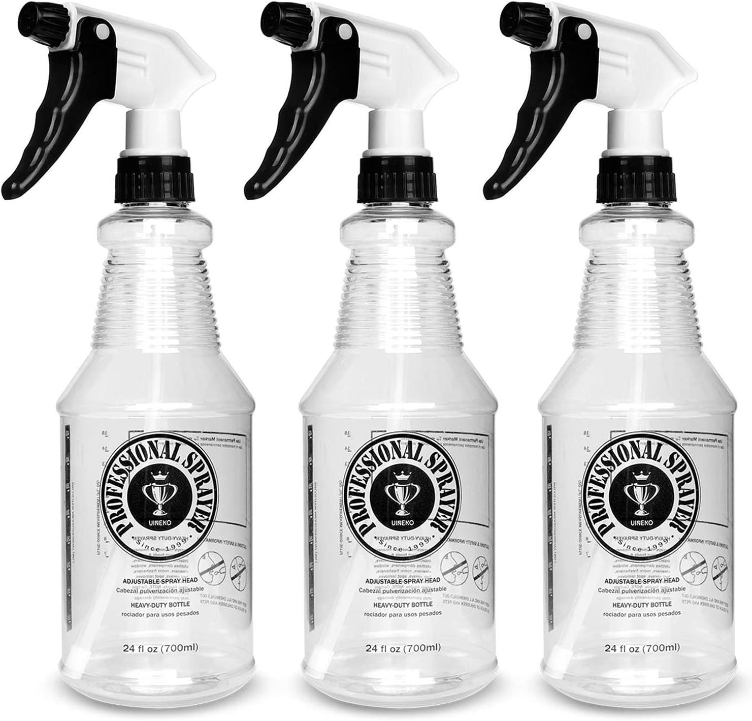 Plastic Spray Bottle (24oz 3 Pack) for Cleaning Solutions, Car Detailing Care, P