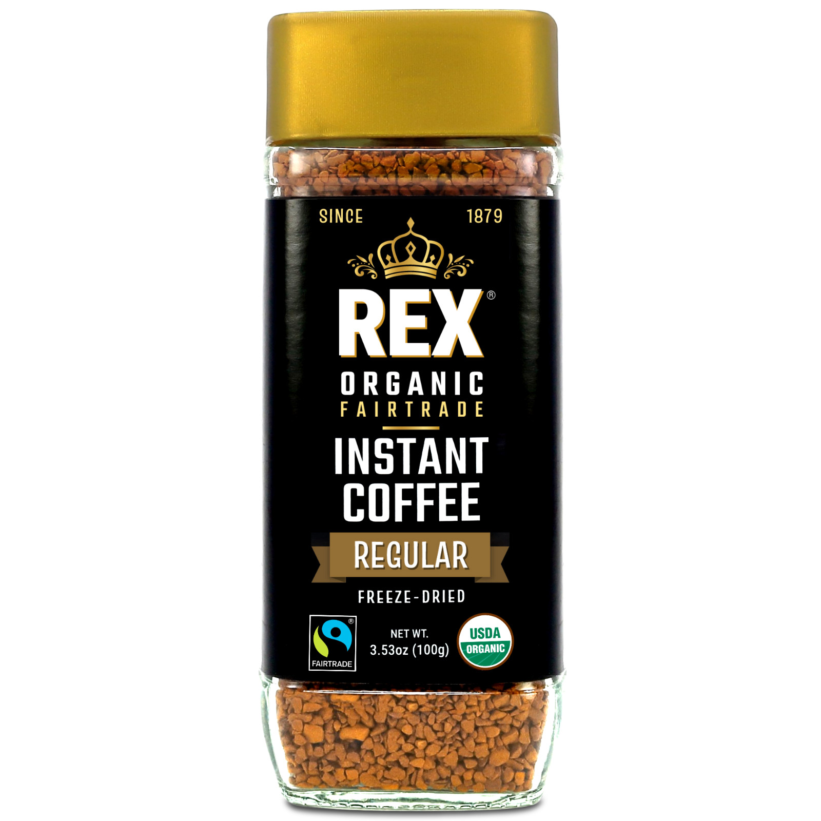 Rex Coffee Organic Fairtrade Freeze-Dried Instant Medium Roast Arabica, 3.53 oz