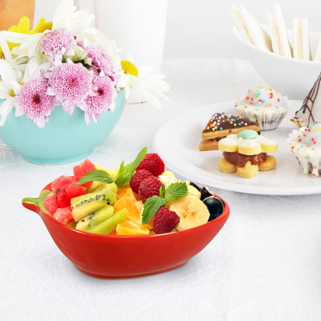 Strawberry Pattern Ceramic Salad Bowl 5.11 in Fruit Bowl for Dessert Snacks S…