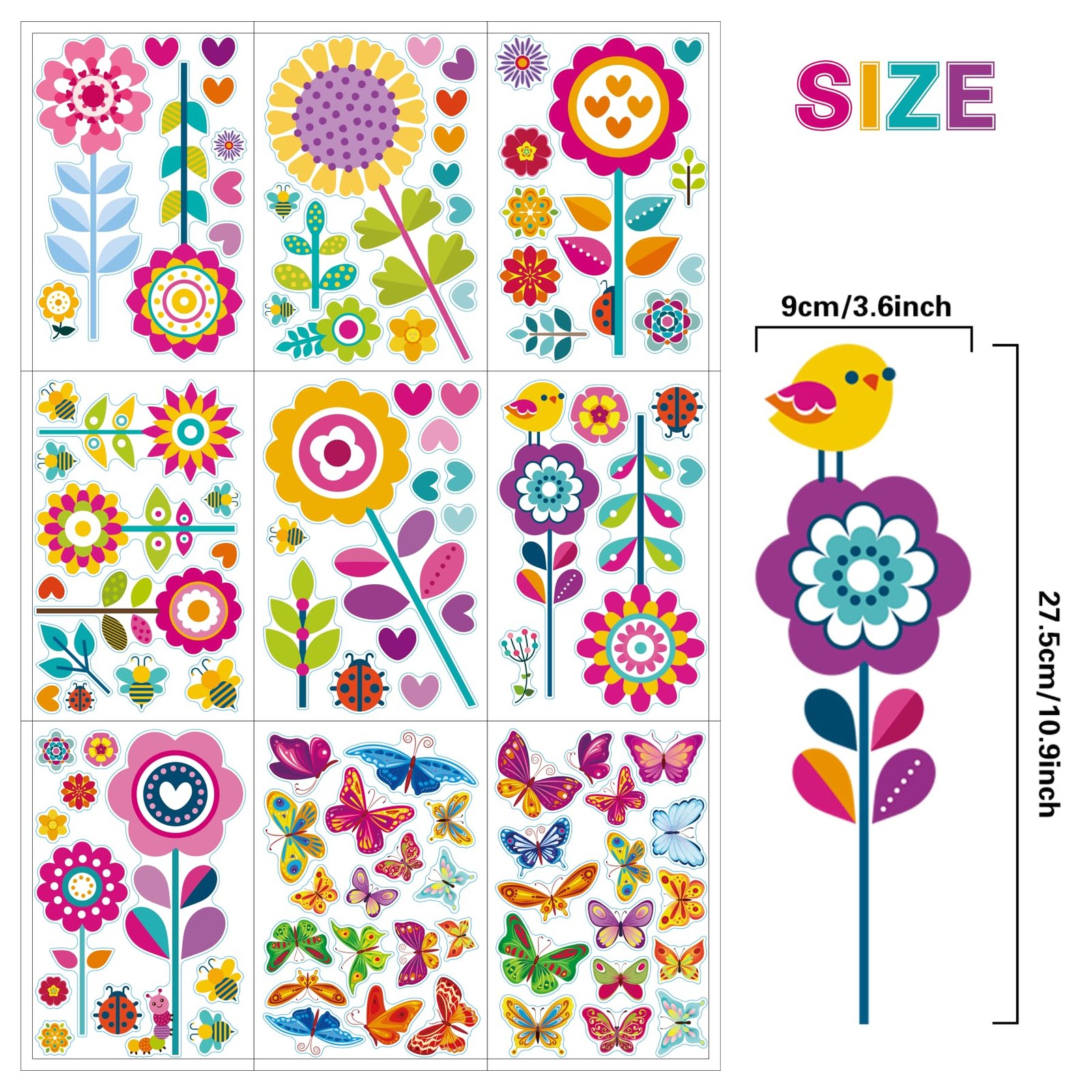107PCS Spring, Summer & Fall/ Winter Window Clings – Spring Flowers, Butterfl…