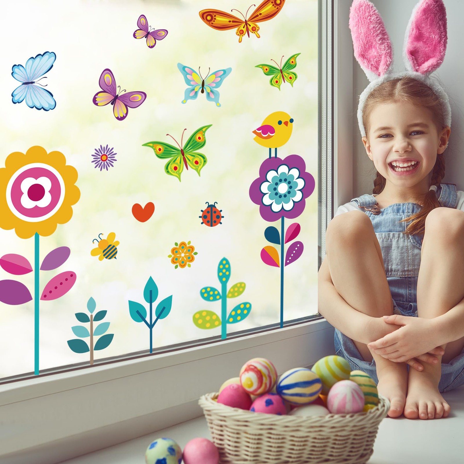 107PCS Spring, Summer & Fall/ Winter Window Clings – Spring Flowers, Butterfl…