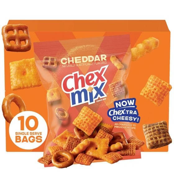 Chex Mix Cheddar Snack Mix, Multipack, Single Serve Snack Bags, 10 Count, 17.5 o
