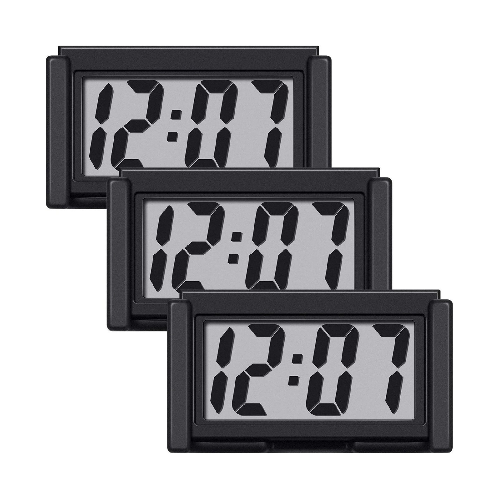 3PC Portable Mini Digital Clock Small Adhesive Stick On Battery Operated LCD New