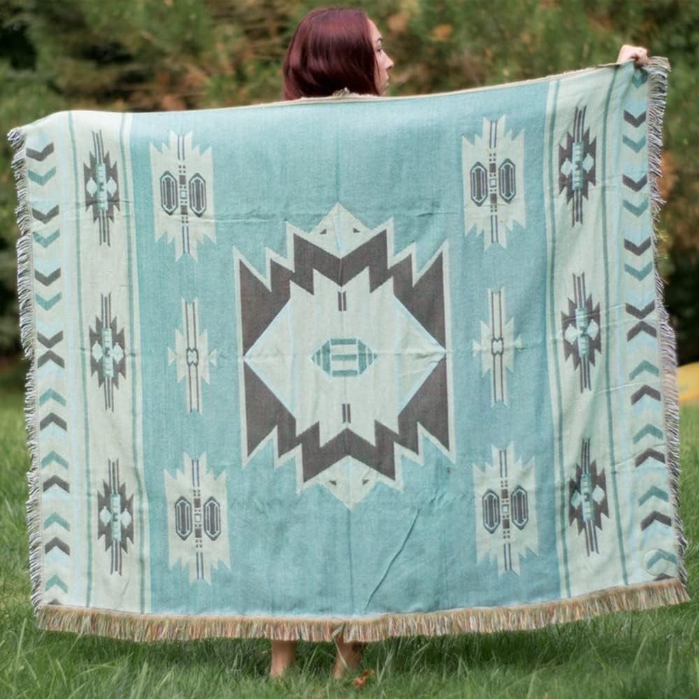 Aztec Throw Blanket Native American Blanket Southwestern Boho Decor Reversible W