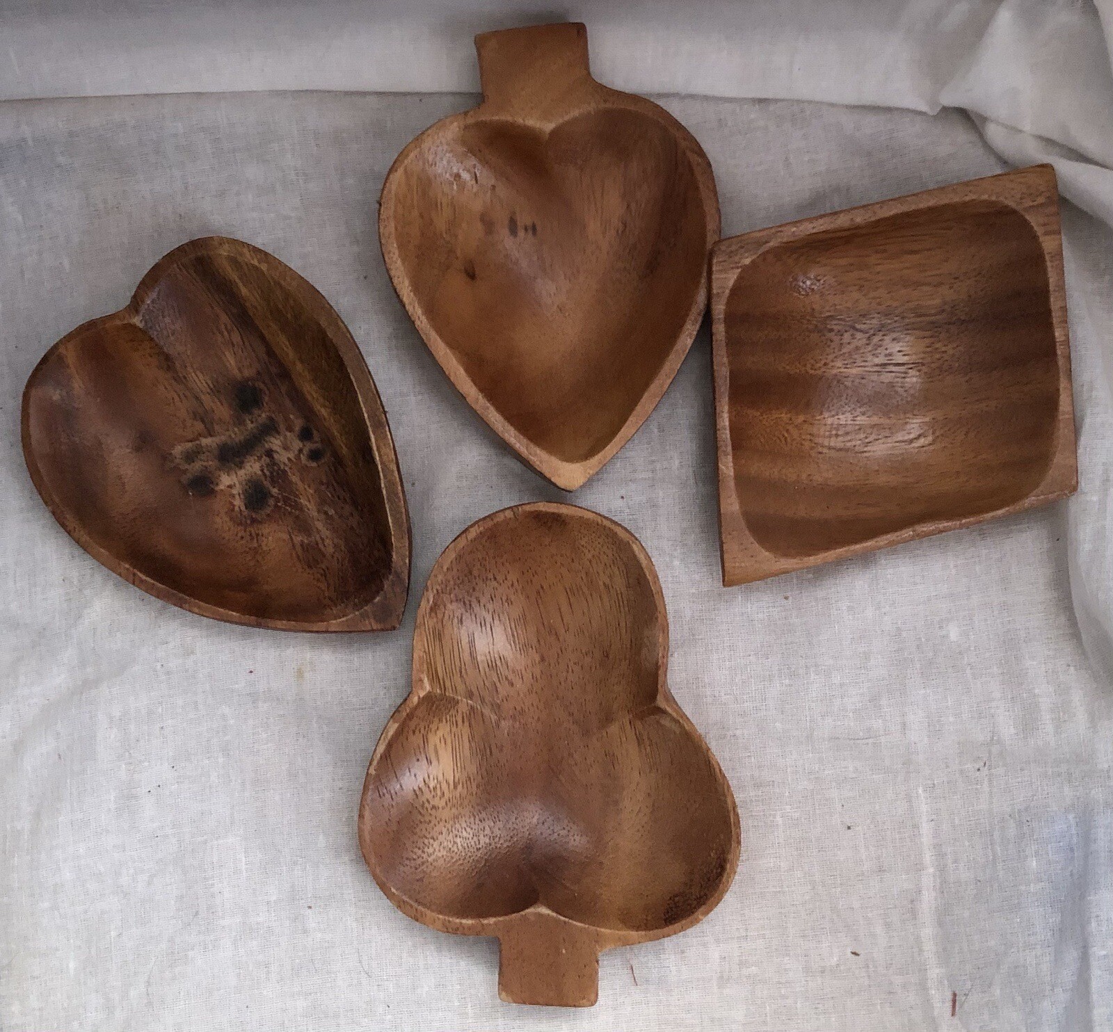 Monkey Pod Wood Bowls Candy Nut Dish Cards Heart Diamond Spade Club Philippines