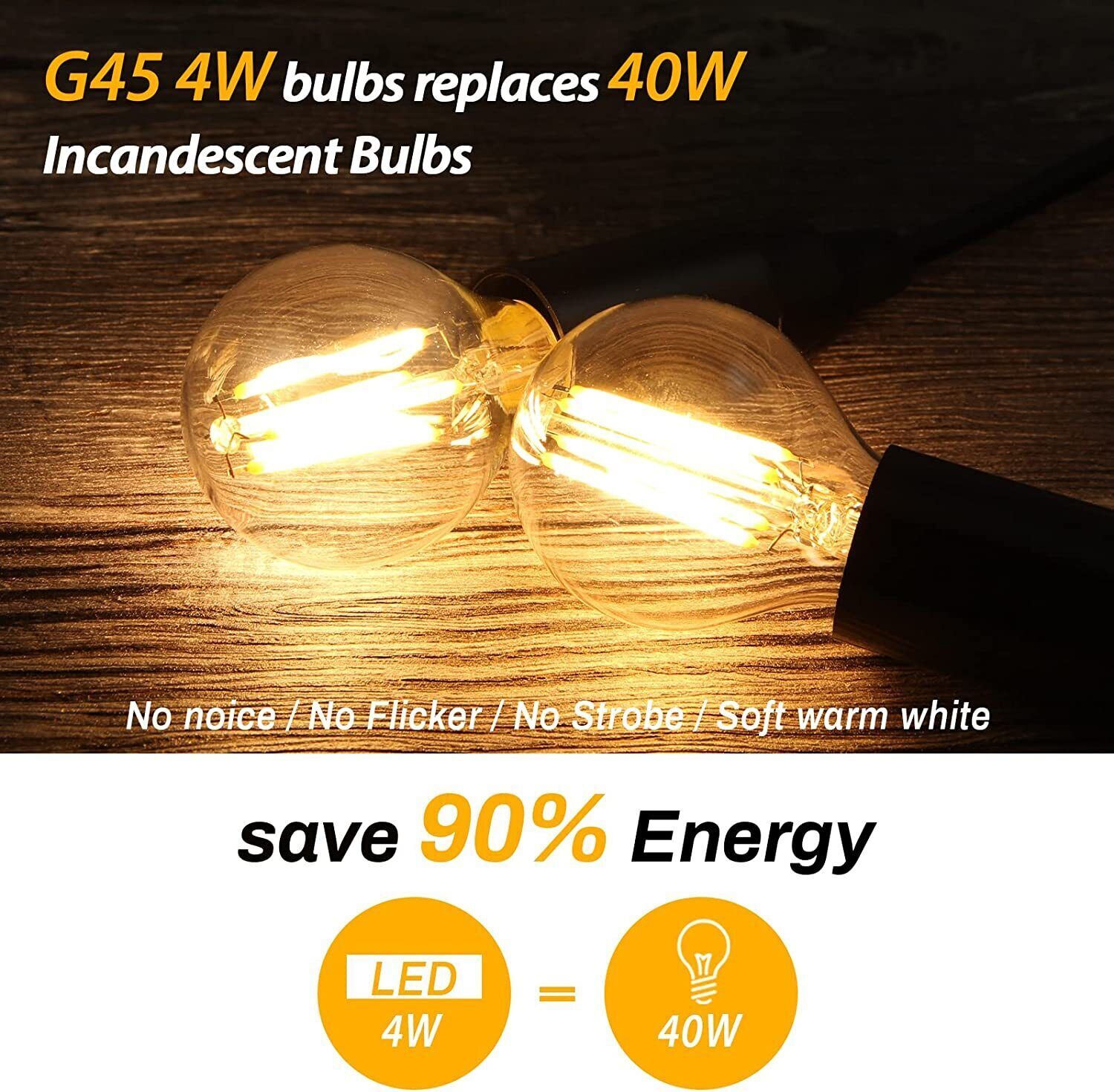 E26 LED Light Bulbs G14 Dimmable Globe Chandelier Bulb Soft White 40W Equivalent