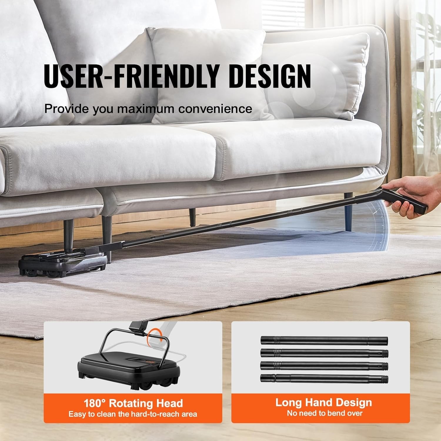 Compact Manual Carpet Sweeper for Pets – 180-Degree Rotation & Easy Cleaning