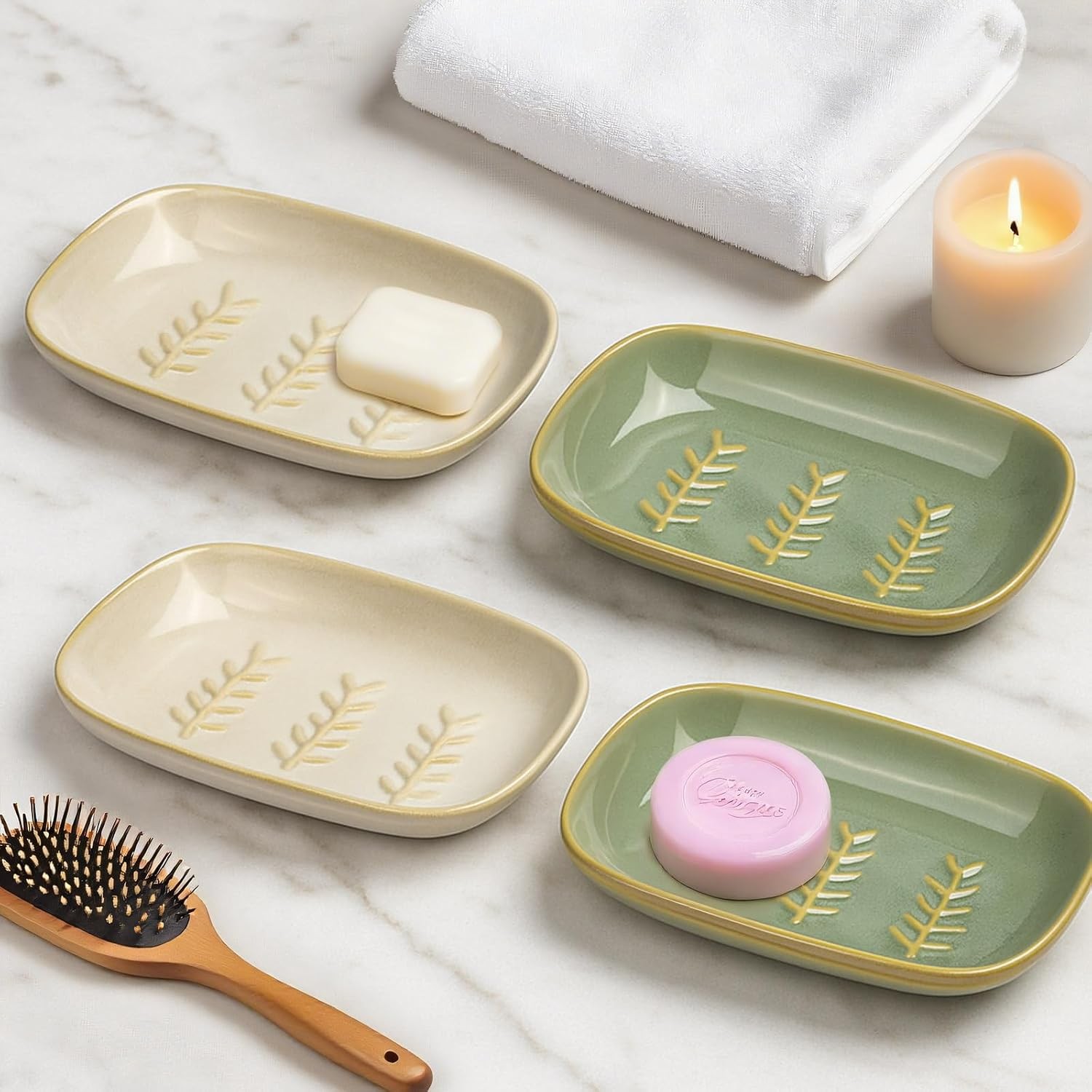 2 Pack Ceramic Soap Dish for Cleaner Shower, Decorative Soap Holder for Bar