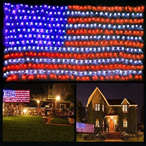 American Flag String Lights, Waterproof Led Flag Net Light, with 420 Super Brigh