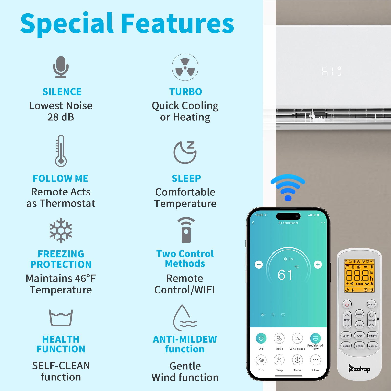 12,000 BTU Mini Split Air Conditioner AC Unit with Heat Pump & Remote & WIFI