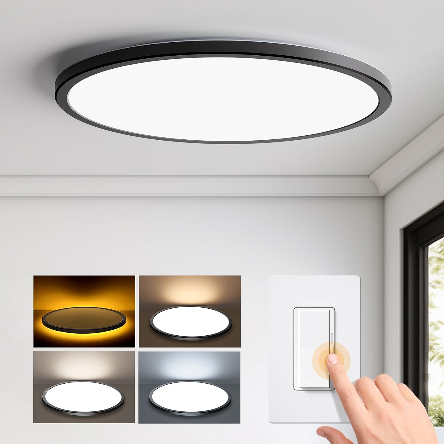 15.4In Dimmable LED Flush Mount Ceiling Light with Night Light, 36W Ceiling Ligh