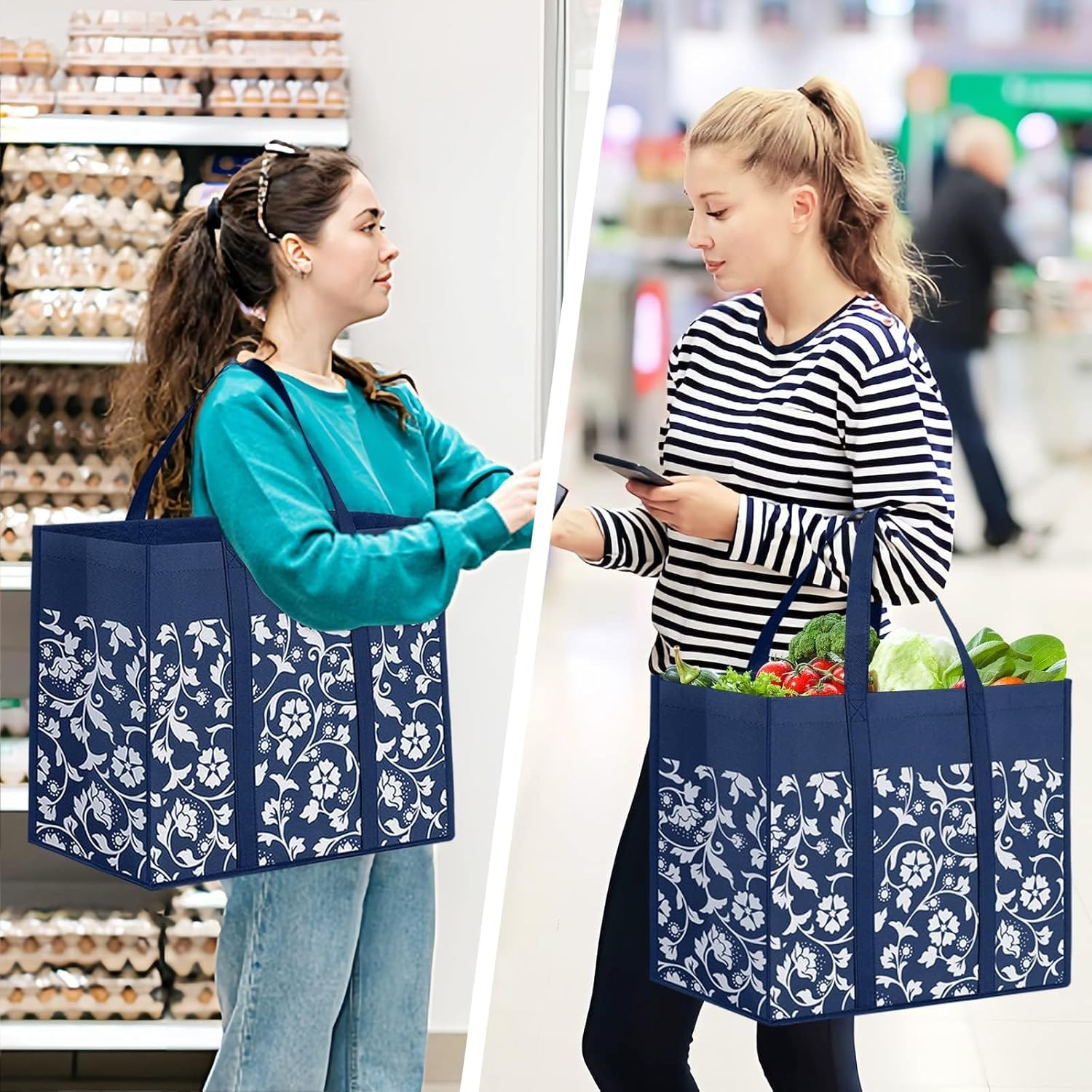 Reusable Grocery Bags 4 Pack Large Foldable Tote Waterproof Shopping Bags Set