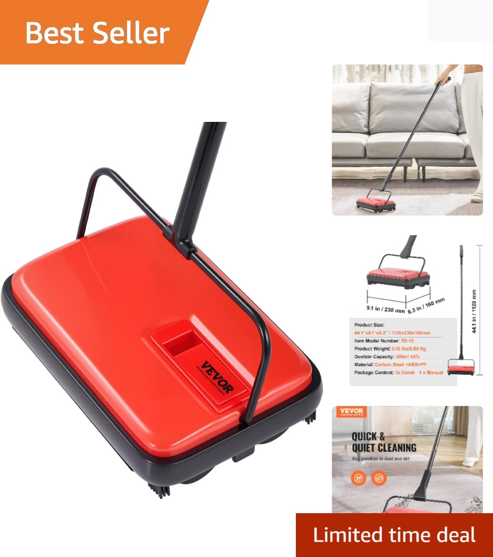 Carpet Sweeper Manual, Floor Sweeper with 300 ml Dustbin Capacity Easy to Emp…