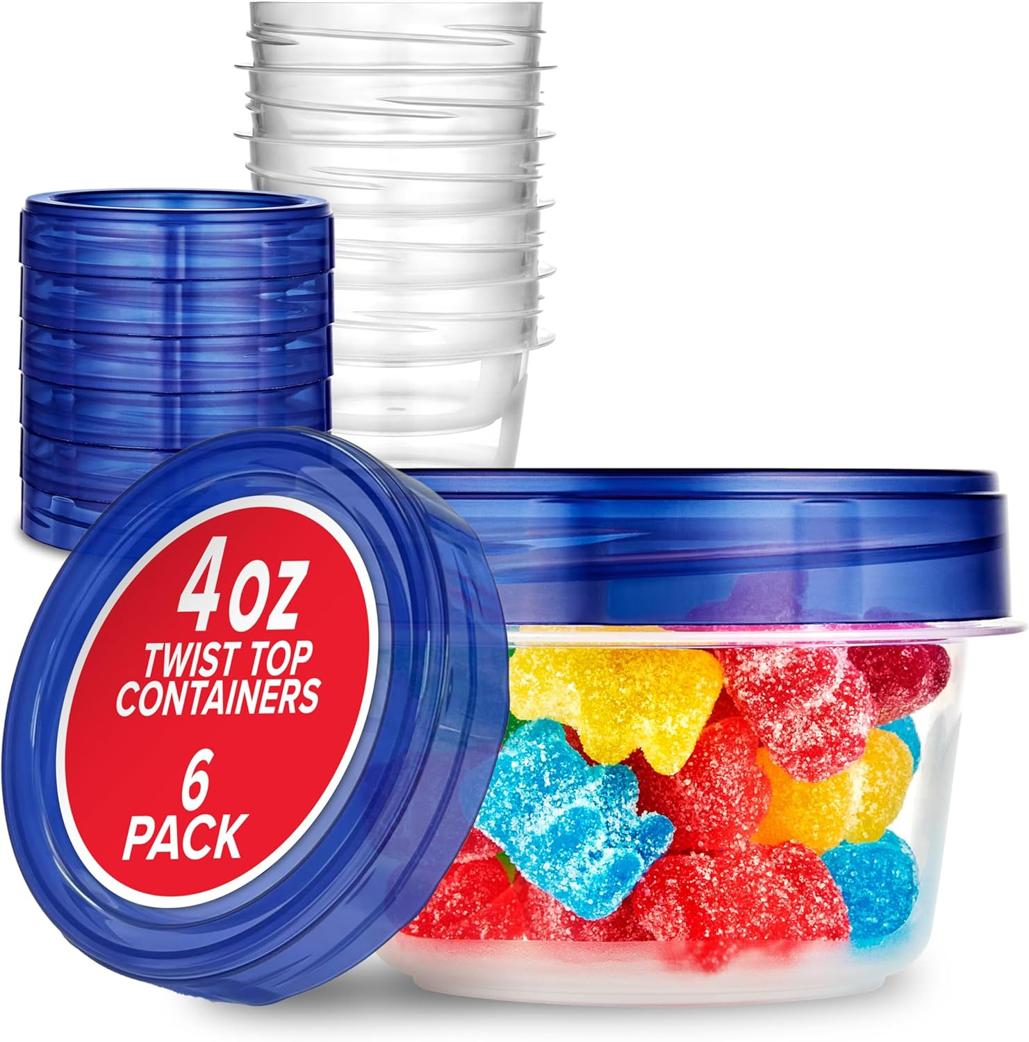 Stock Your Home 4Oz Plastic Containers with Twist Top Lids (6 Pack), 1/2 Cup Sma