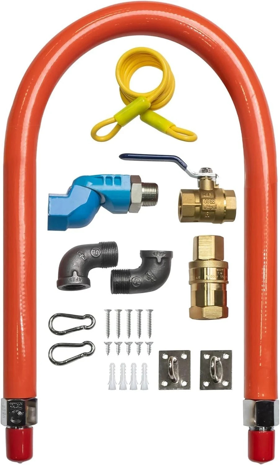 48″ Gas Line Hose for Kitchen Equipment, Full Port Gas Valve, Restraining 4340