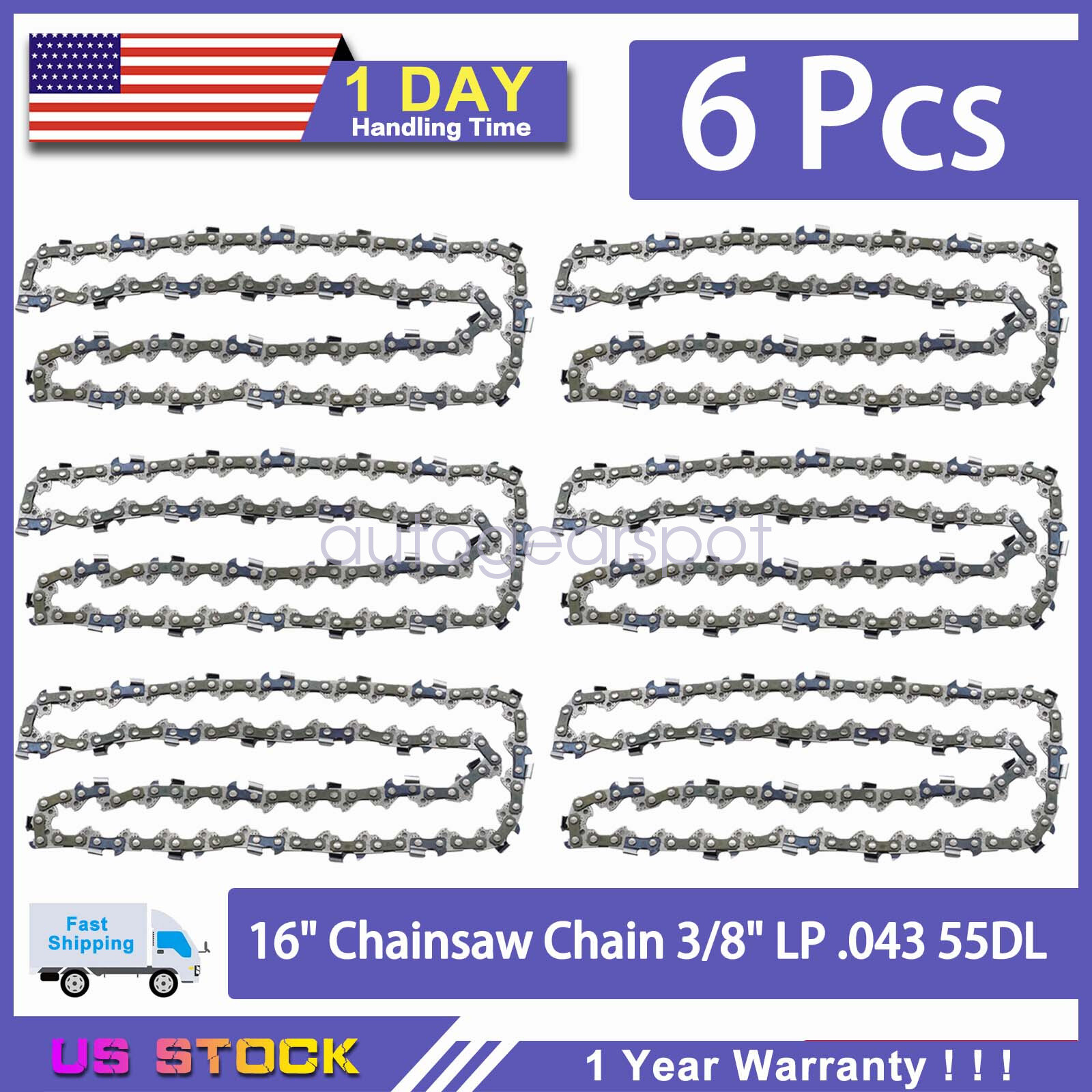6 Pack Chainsaw Chain For Stihl MS170 MS180 017 019 023 16 Inch .043 3/8 LP 55DL