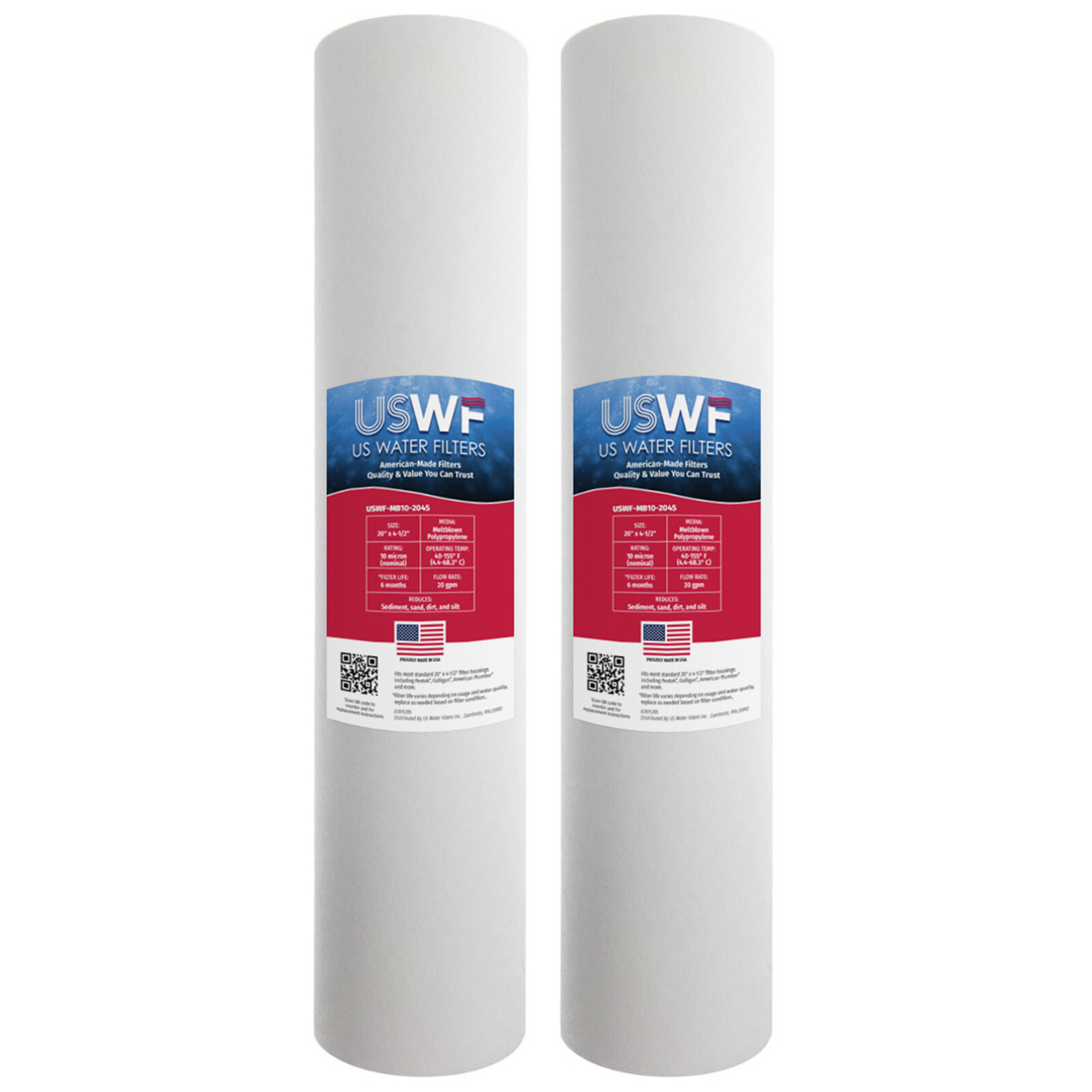 20 x 4.5 Inch 10 Micron Melt Blown Polypropylene Sediment Water Filter 2-Pack