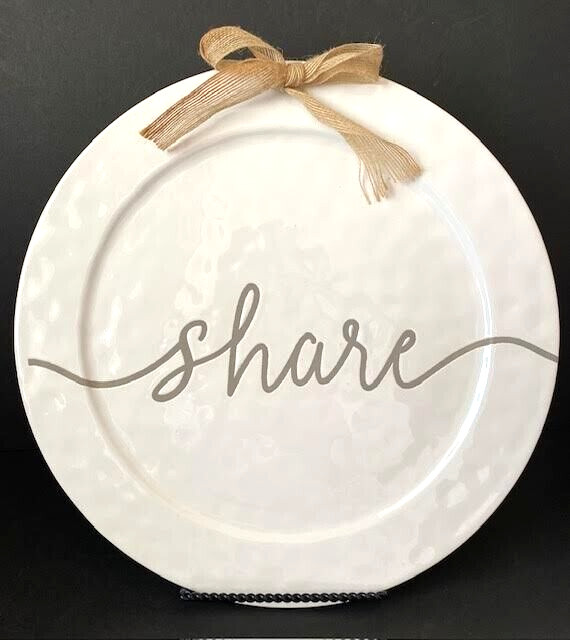 Mud Pie Serving Platter White Grey Words SHARE 14 Inches Diameter EUC