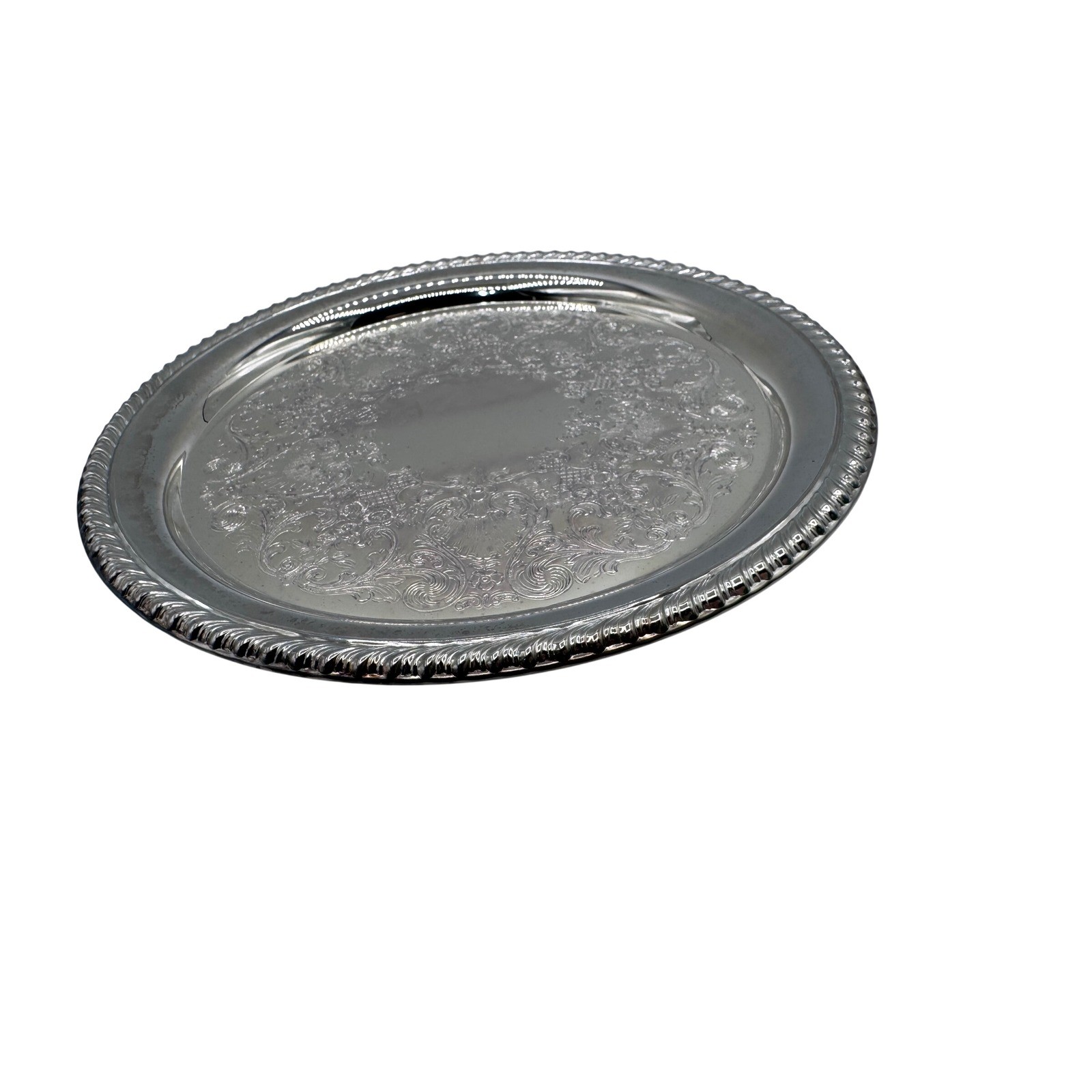 International Silver Co Ornate Silverplate Serving Tray Oval 11 Inch Vintage