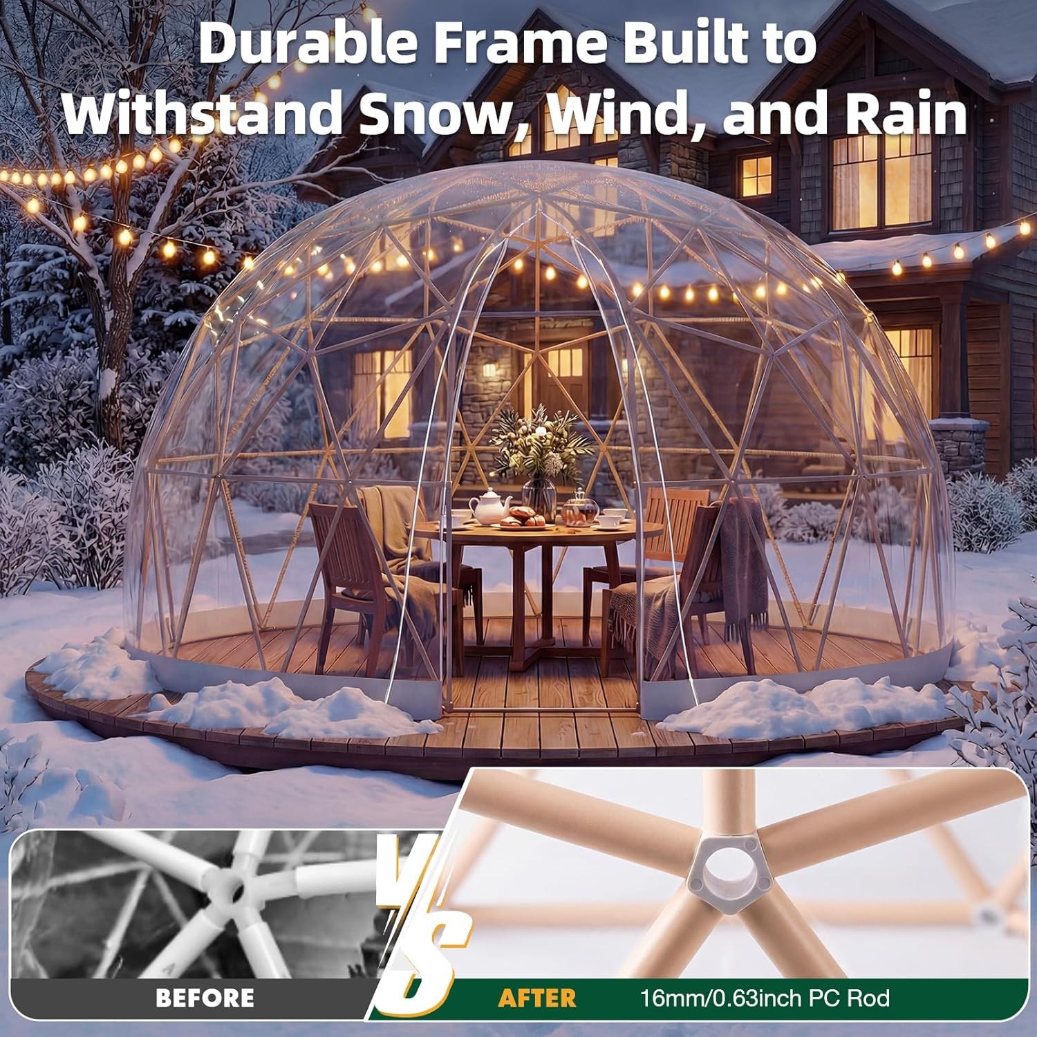 Clear Bubble Tent 12×12 Outdoor Igloo Dome Winter for 4-7 People TPU Cover