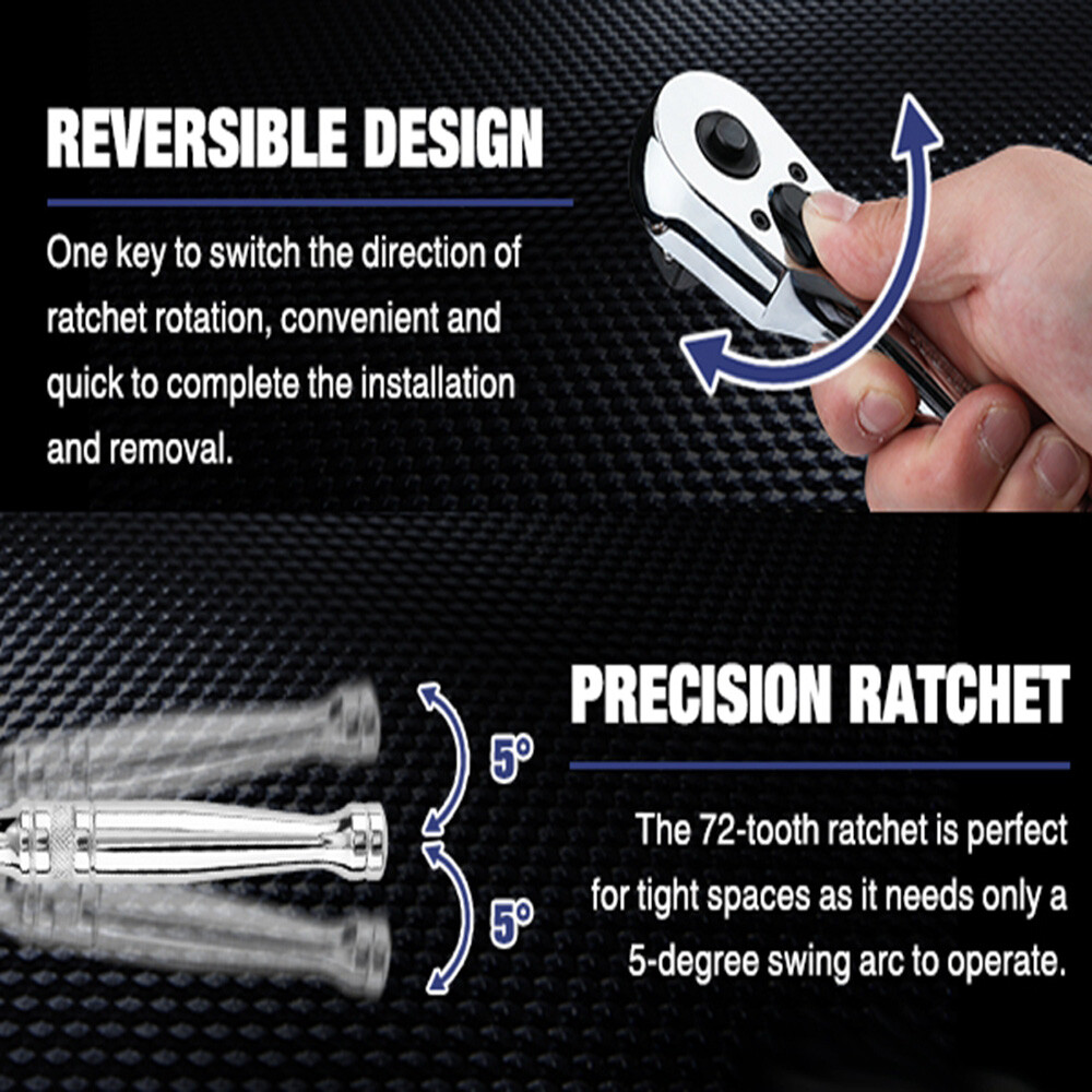 WORKPRO 3/8″ Drive Ratchet Handle Quick-Release Reversible Ratchet Sets 72-Tooth
