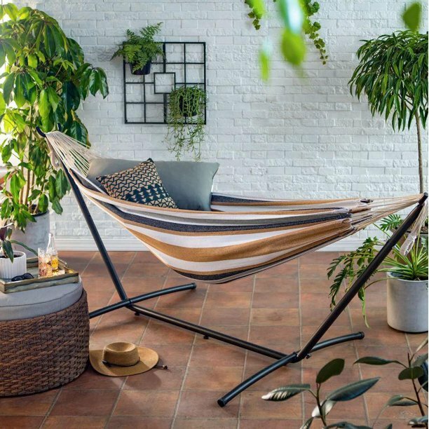 Hammock with Premium Canvas Metal Stand (300 LB Capacity)