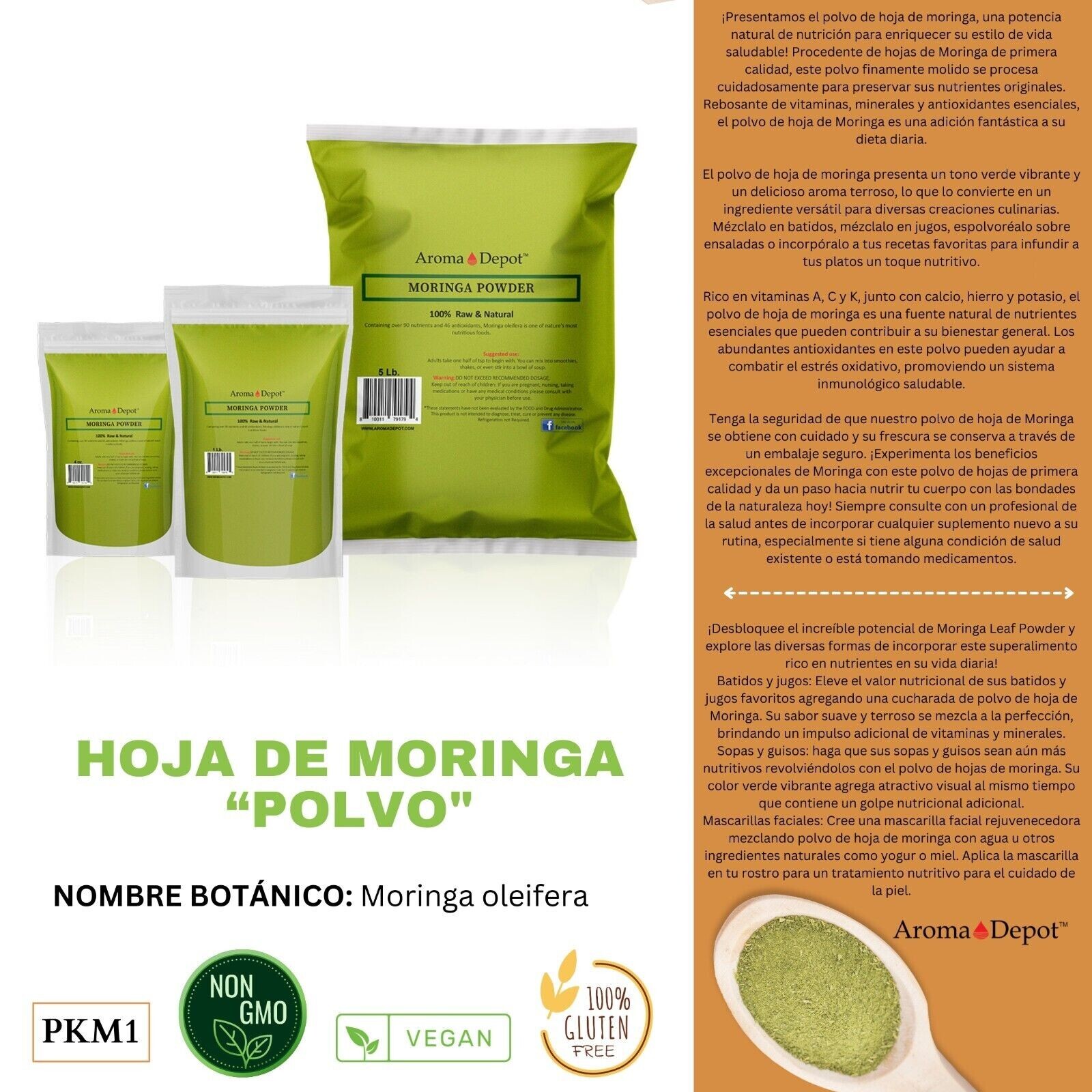 Moringa Powder 5 lbs. oleifera leaf 100% Pure Natural Superfood Gluten Free