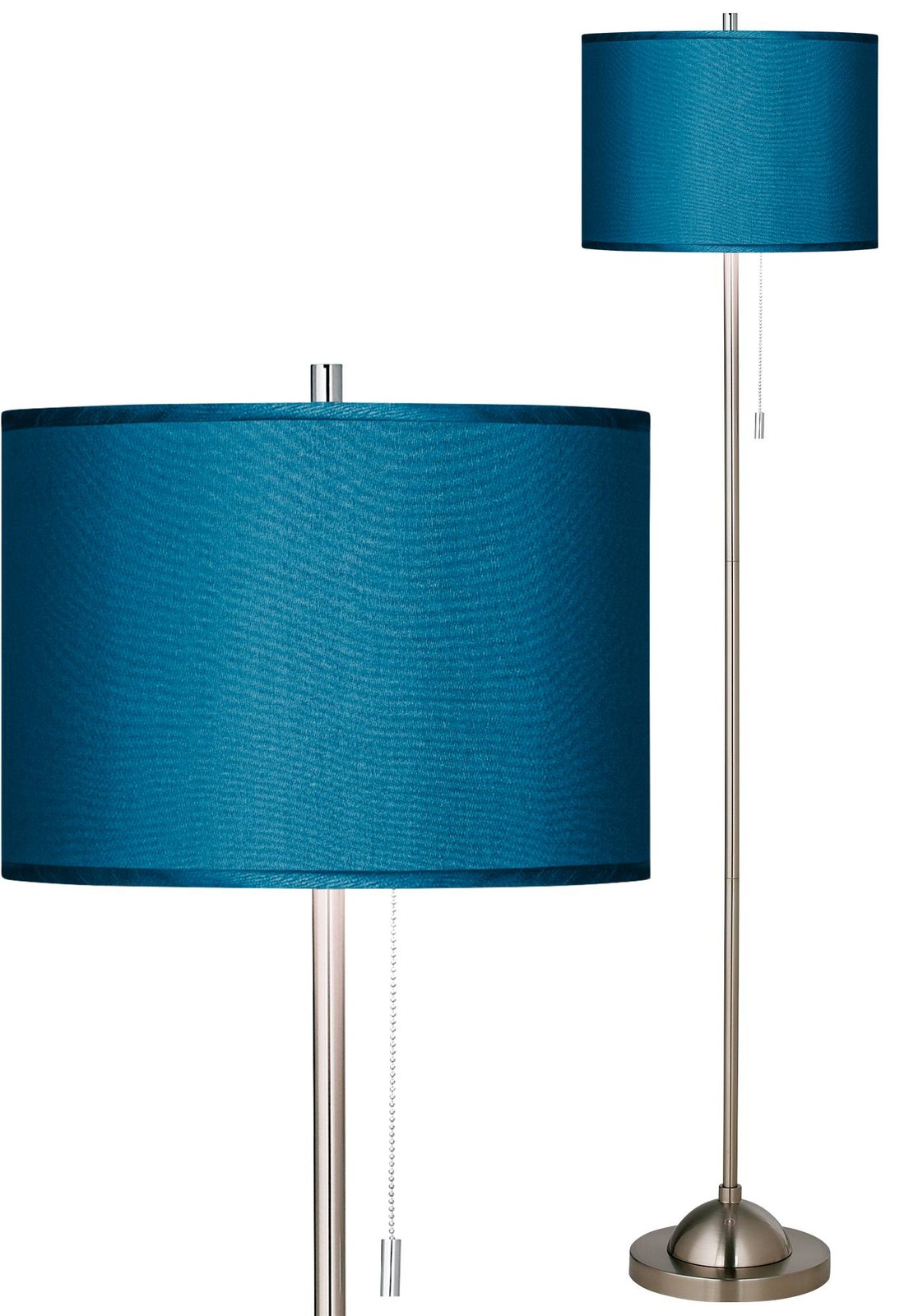 Modern Floor Lamp Brushed Nickel Blue Drum Shade for Living Room Reading Bedroom