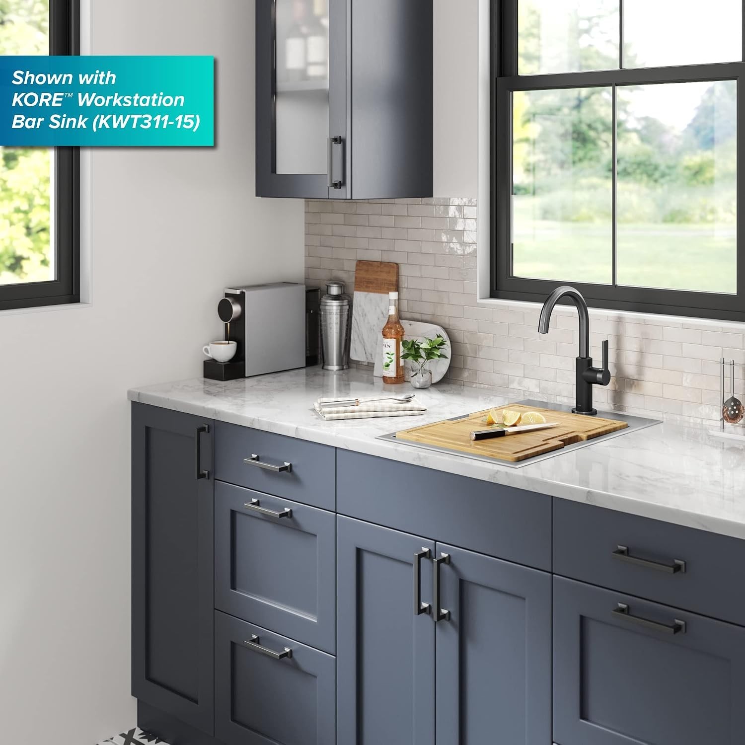 Compact Kitchen Bar Faucet Matte Black Stainless Steel Single Hole Installation