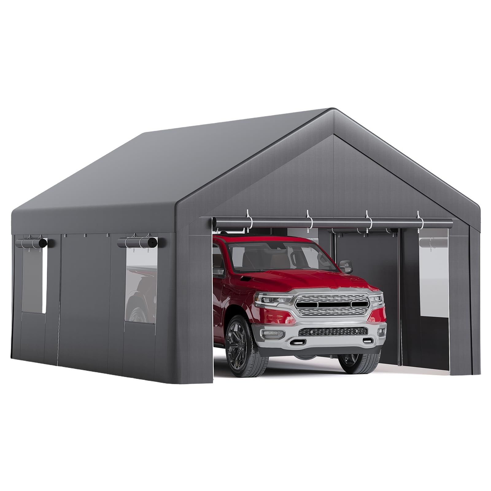 Garvee 12x20ft White Carport Galvanized Steel 4 Doors 4 Windows for Truck Boat