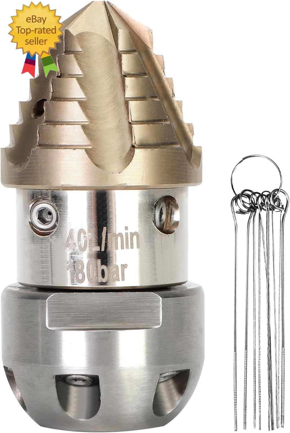 3/8 Sewer Jetter Nozzle for 40 L/Min Pressure Washer, 360 Degree 3/8 NPT Sewer J