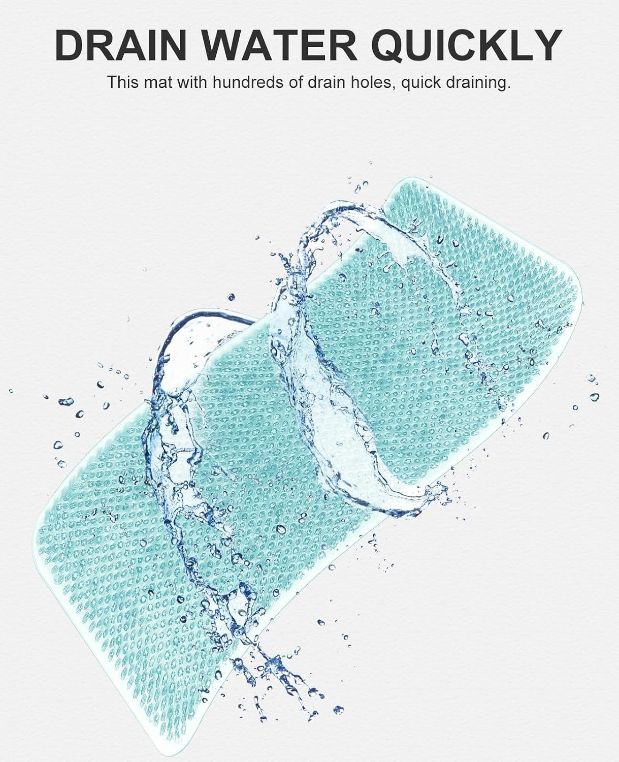 Grassy Bathtub Mat, 25.6 x 13.4 in, Light Blue, Quick Drain, PVC
