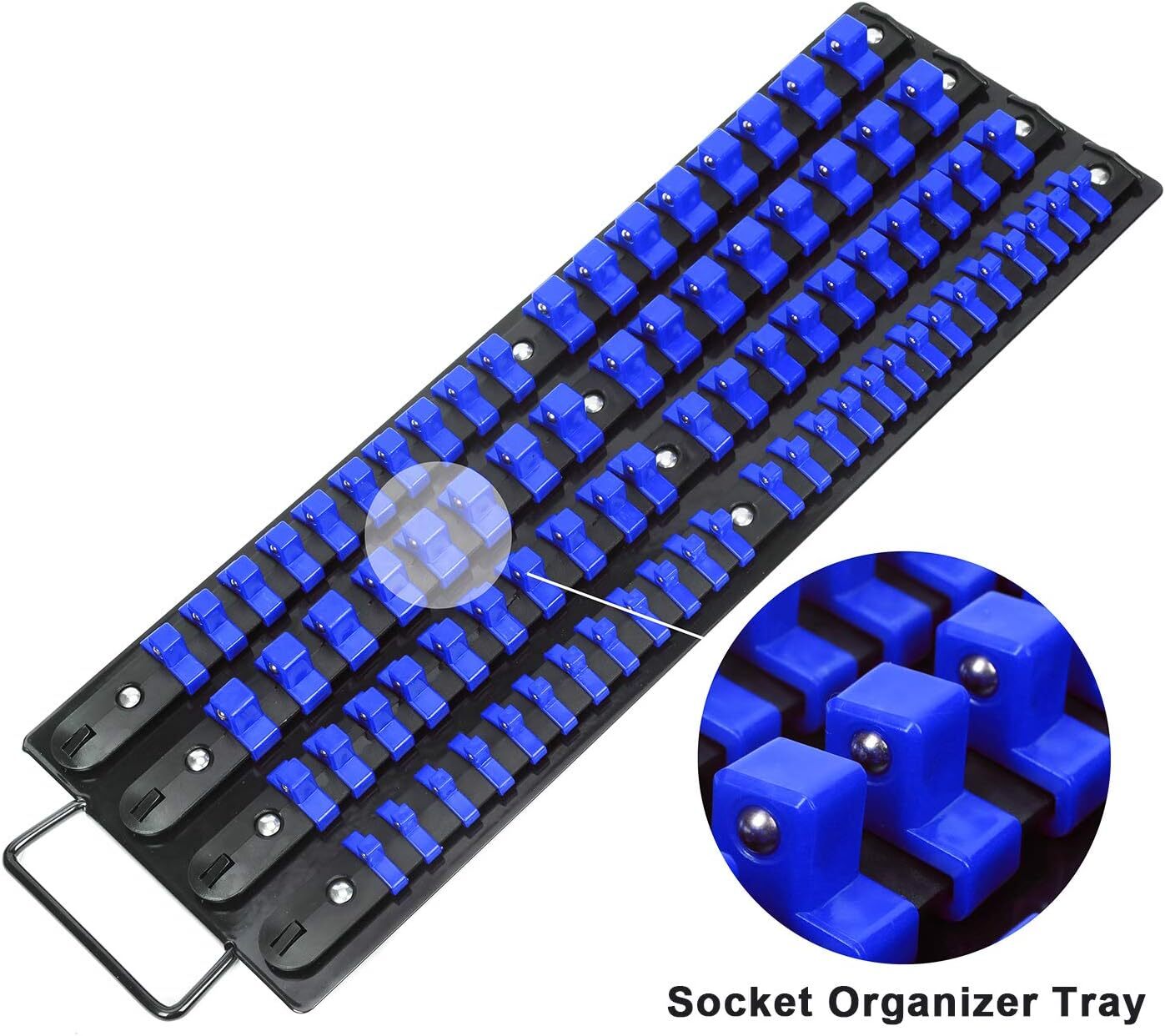 80 PCS Portable Socket Organizer Tray Blue & Red Tools Organizer 1/4″&3/8″&1/2″