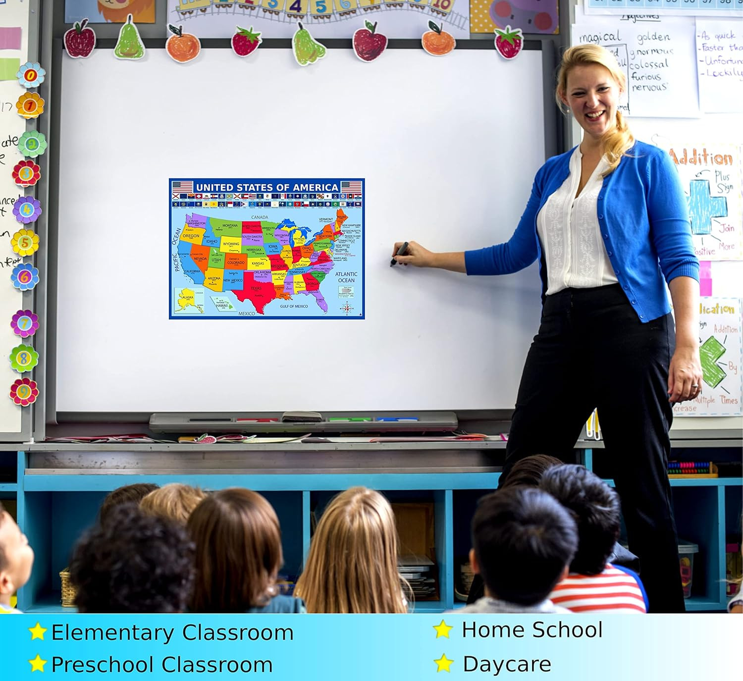 United States Map with State Flags Poster – Laminated 14X19.5 In. – Educational