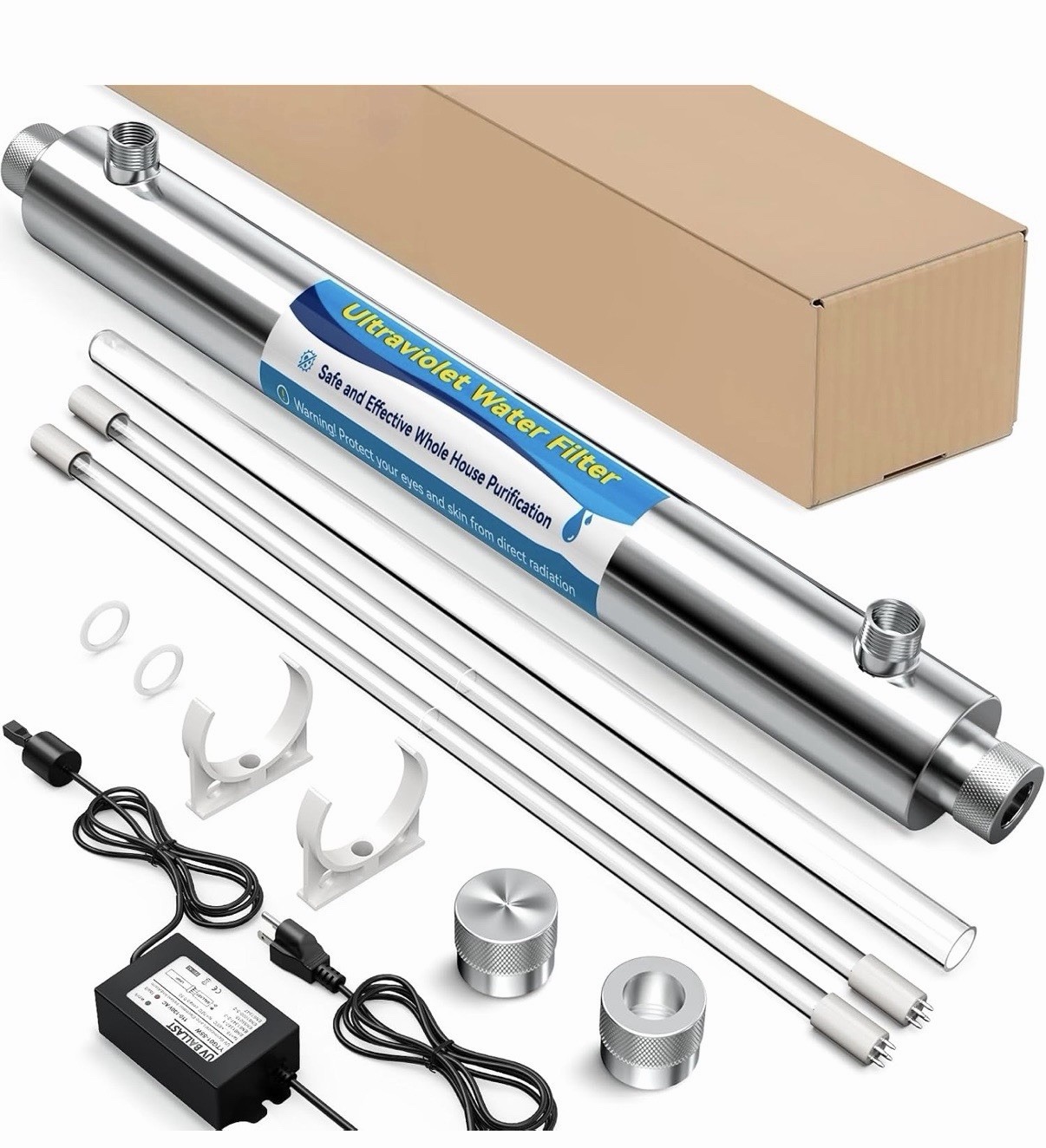 Whole House UV Water Filter System, 55W, 12GPM + Extra Bulb, 1” MNPT