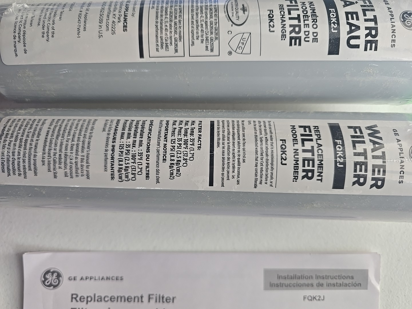 GE Under Sink Water Filter Replacement Dual Flow 6 Months (FQK2J) 2 Filters