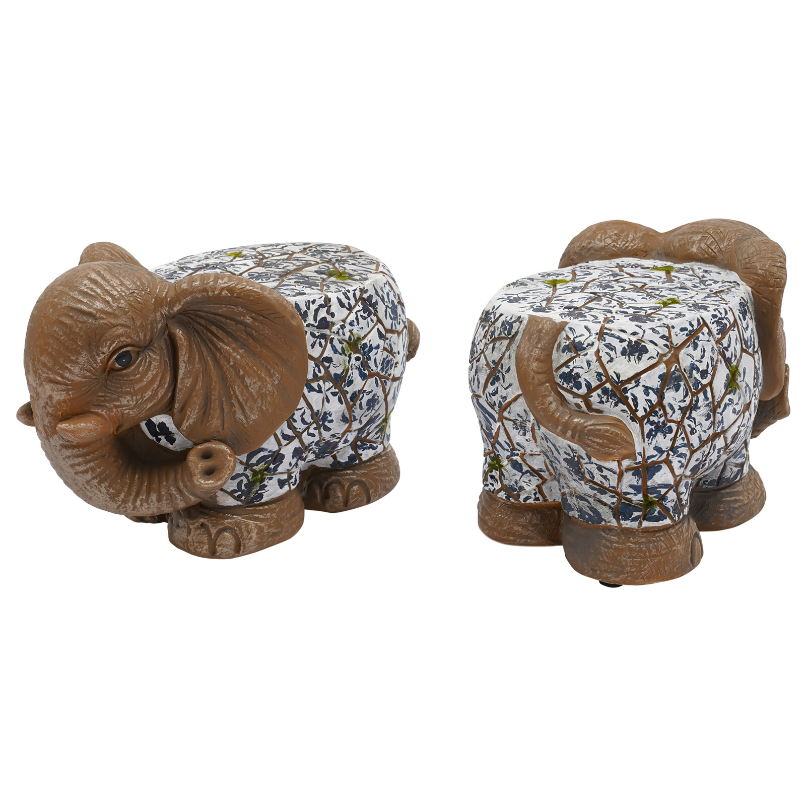 Brown Elephant Ceramic Garden Stool Trunk Up Side Table Glossy Accent 9.06in H