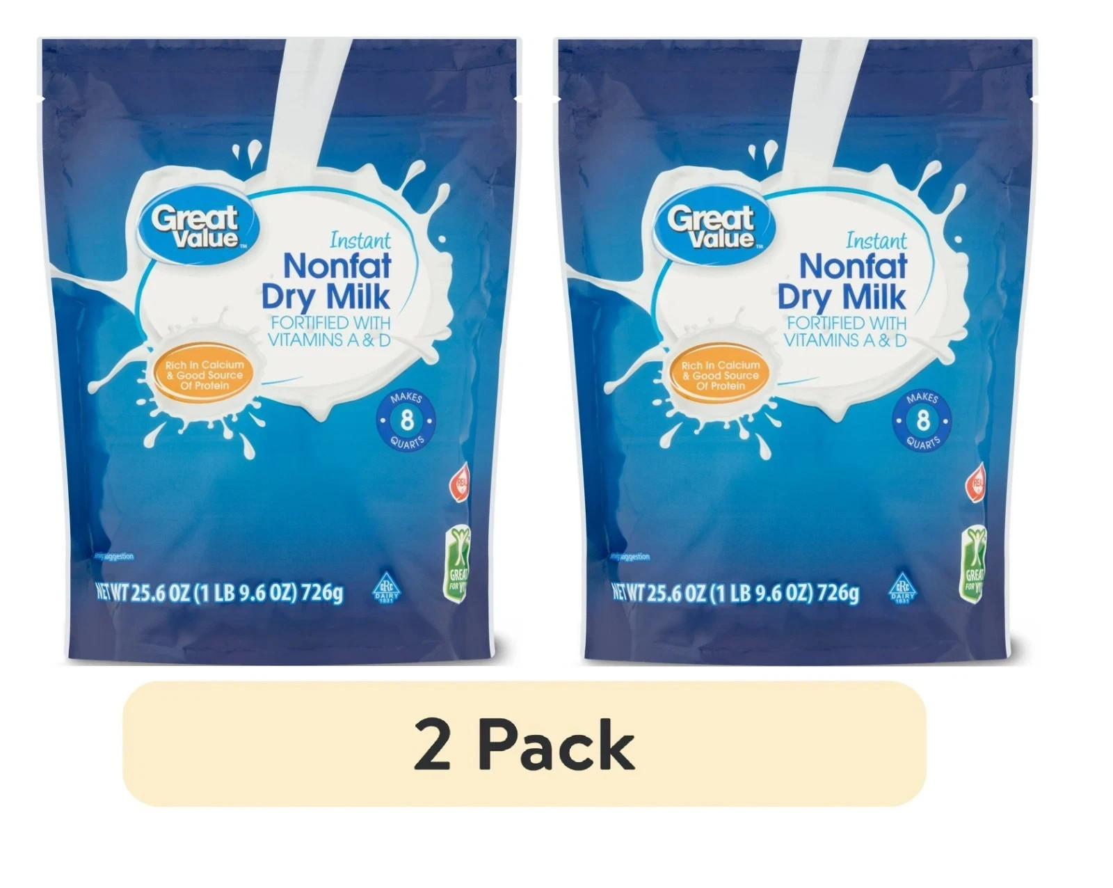 Great Value Instant Nonfat Dry Milk, 25.6 Oz PACK OF 2