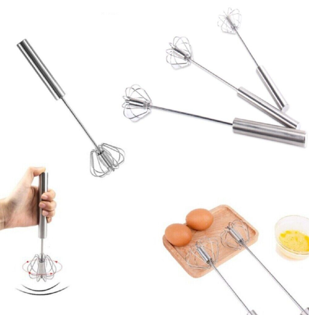 9.84in Semi-Automatic Hand Push Stainless Steel Egg Whisk Beater Mixer Whisker