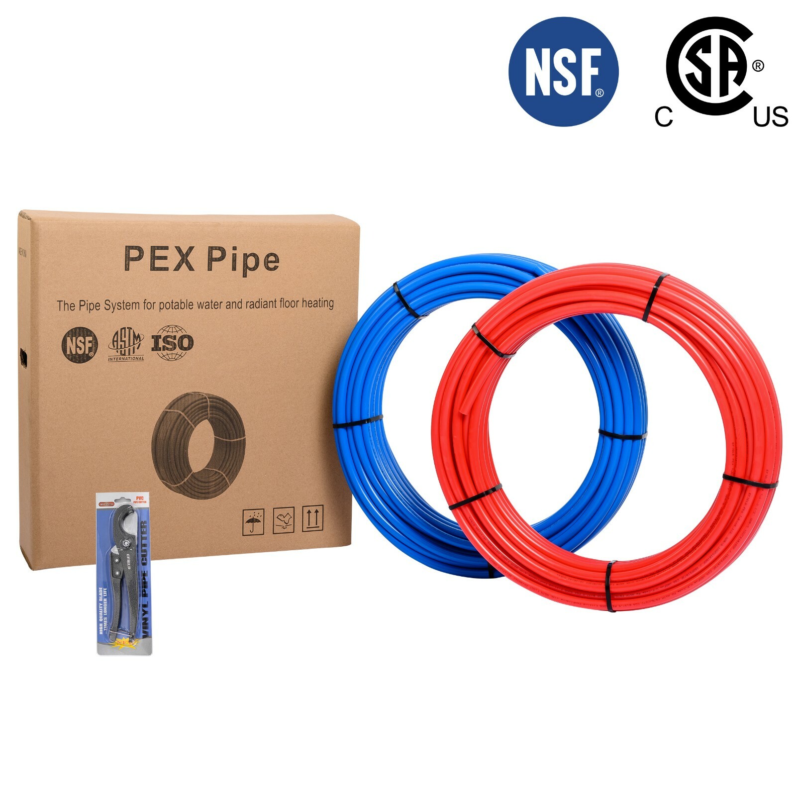 EFIELD 2 Rolls 1/2″ x 100Ft(200FT) PEX Pipe/Tubing Red &Blue Combo & Free Cutter