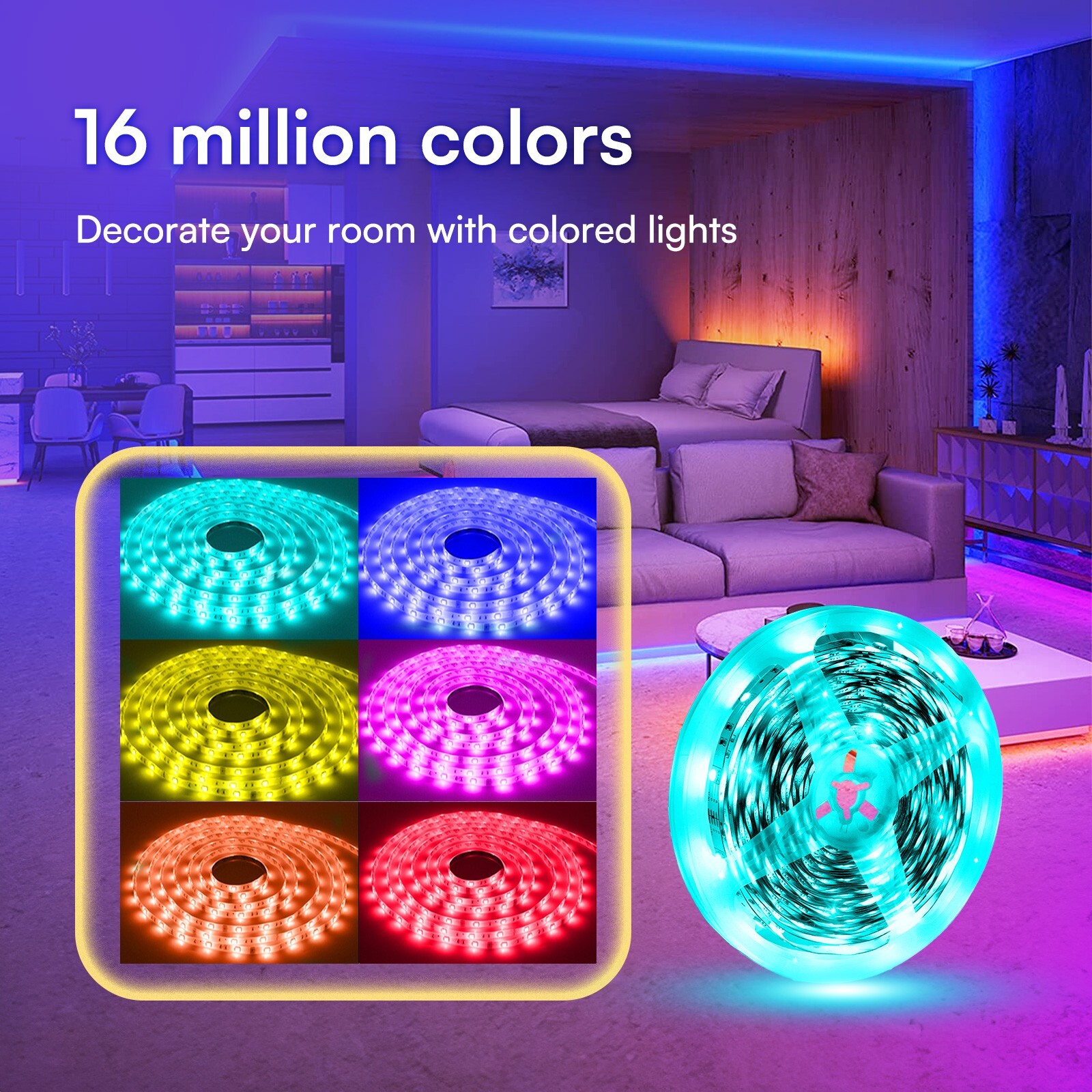 50FT Waterproof LED Strip Lights, APP & Voice Control, RGB Outdoor Indoor Lights