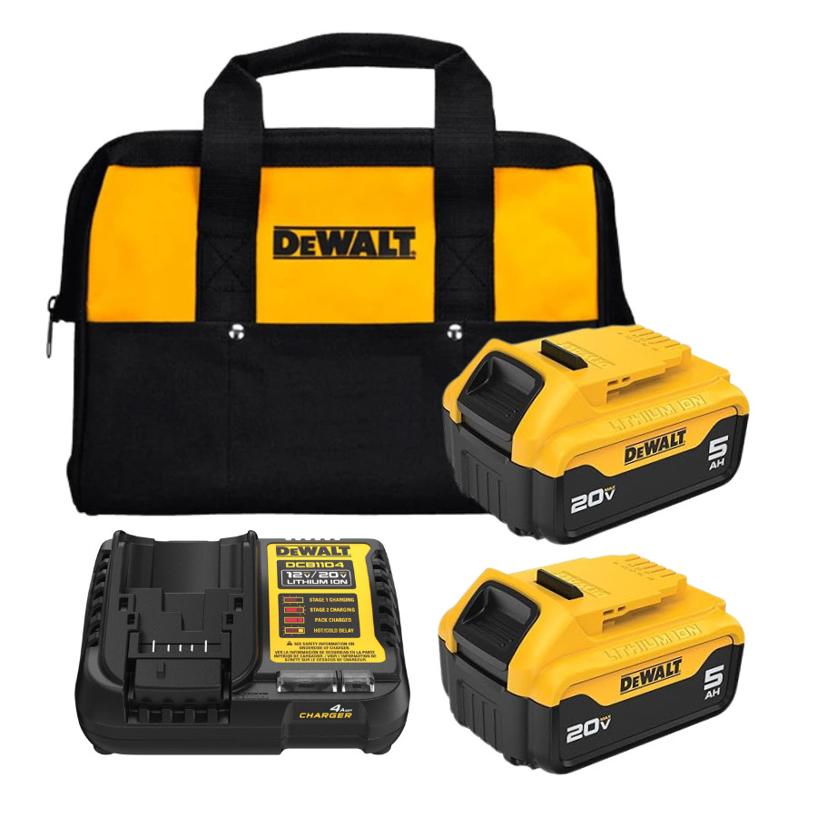 New Dewalt DCB205-2CK 20V MAX 5.0 Ah Battery Starter Kit w/ Charger & Bag 2025